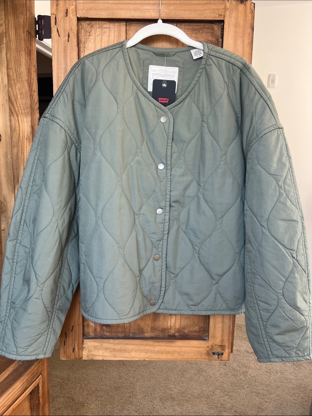 Levi's Quilted Crewneck Utility Jacket in Sage Green XL NWT